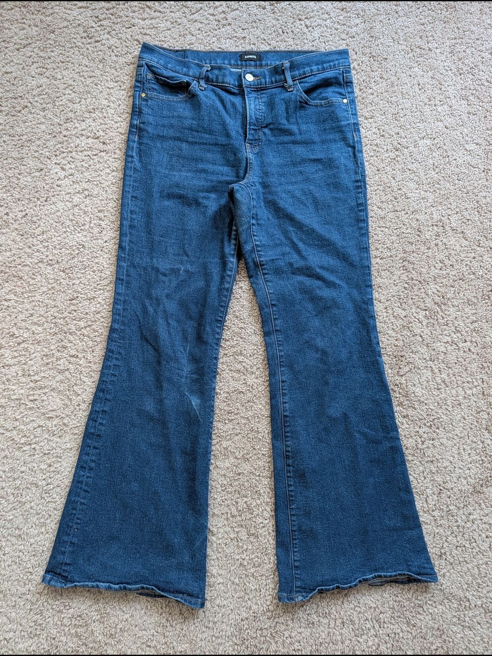 Express Womens Medium Wash Blue Mid Rise Rinse '70s Flare Jeans Size 12R